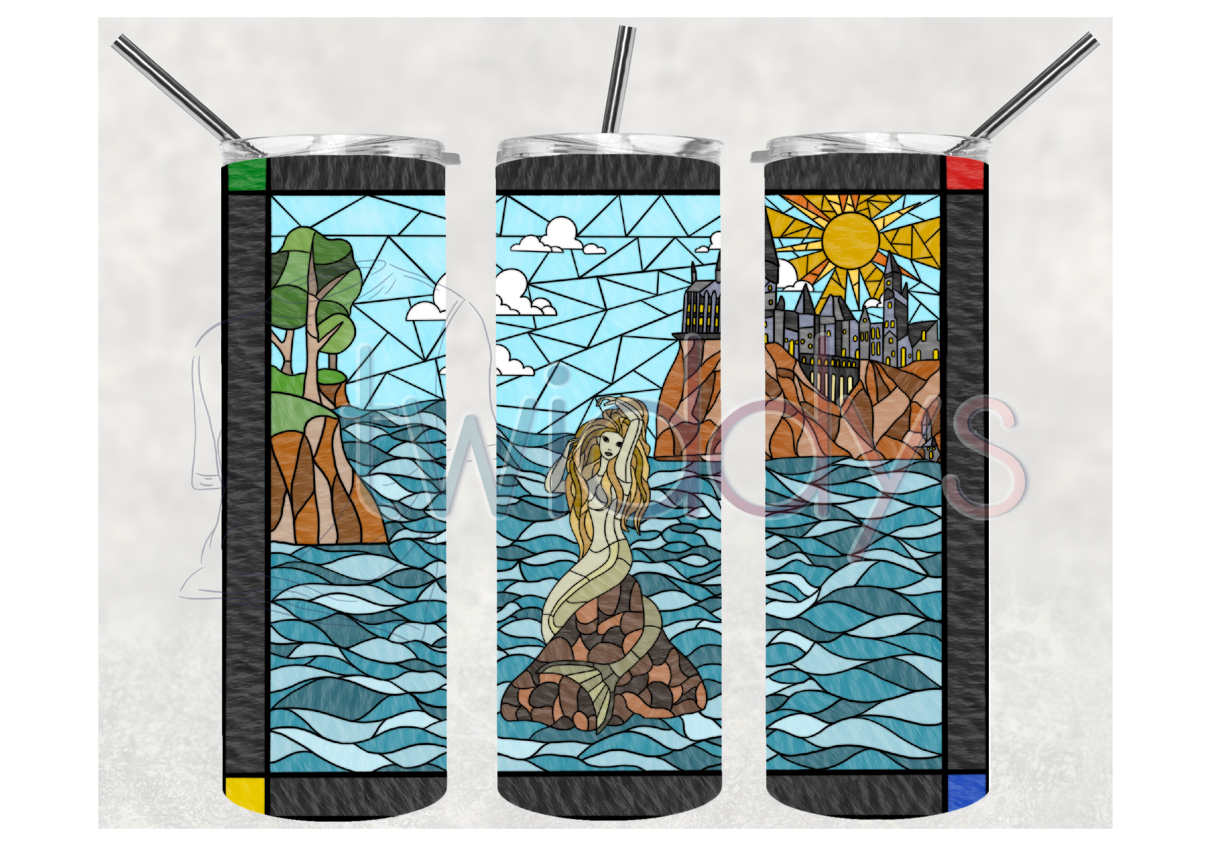 Mermaid Stained Glass 25oz Glass Tumbler – Twiddys