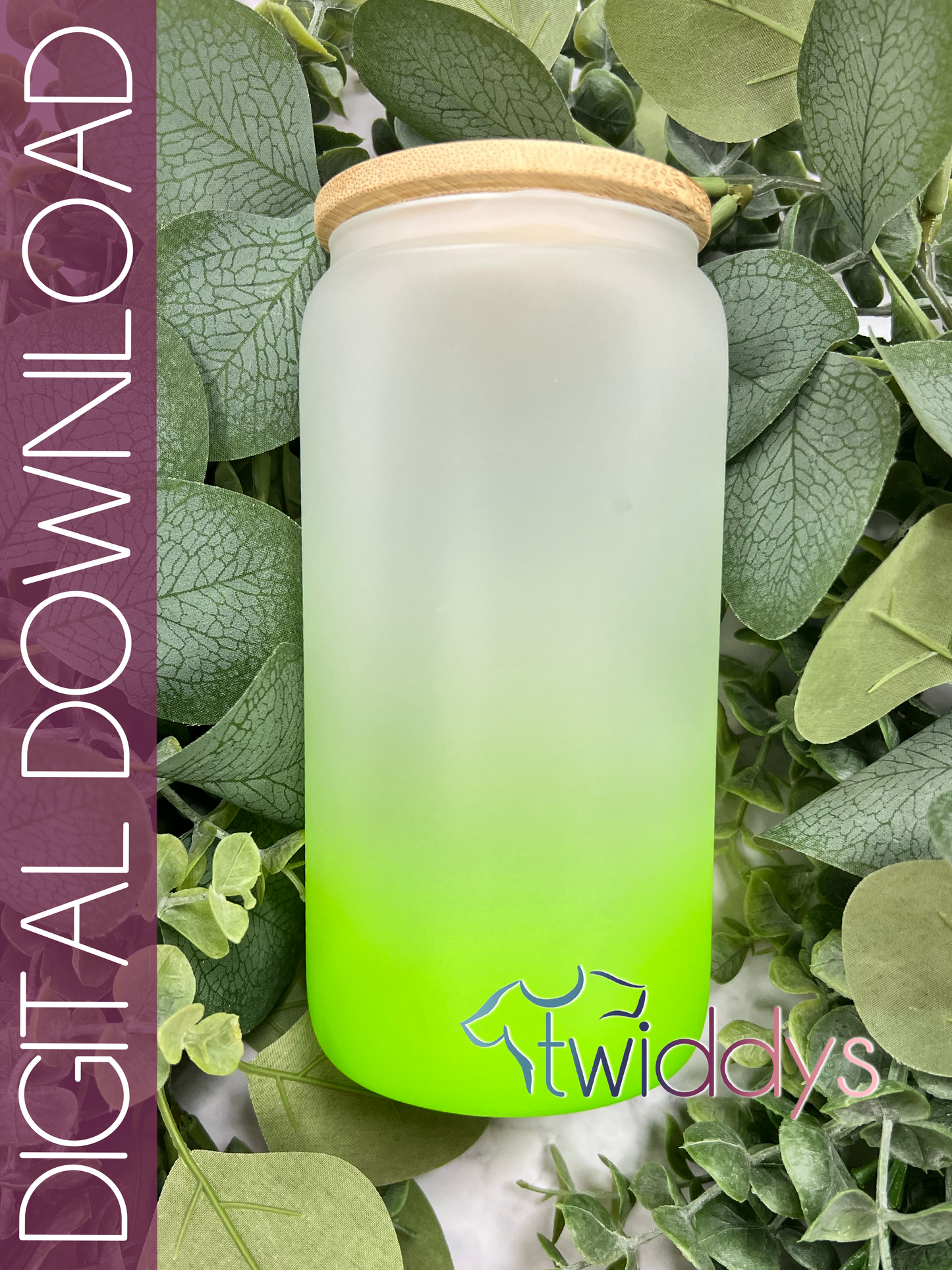 16oz Frosted Glass Lime Green Ombre Mockup Digital Download